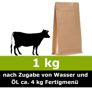 Unser 1 kg Trocken Barf Wunschnapf vom Rind ist ein Alleinfuttermittel ohne billige Füllstoffe und ohne Farb- und Konservierungsstoffe